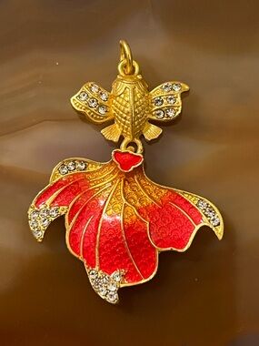 Gold-Tone Red Enamel Fish Pendant Charm